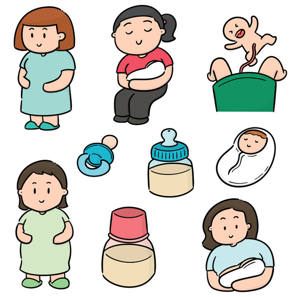 векторный набор беременной женщины и ребенка
 - Вектор,изображение