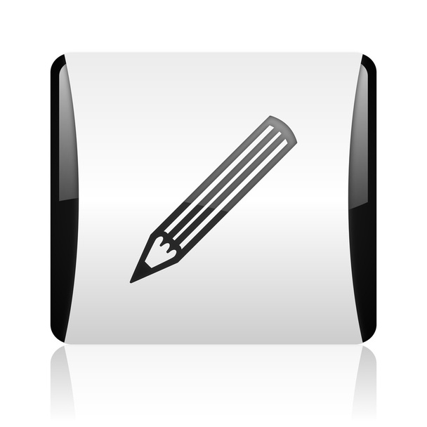 pencil black and white square web glossy icon - Foto, Imagem