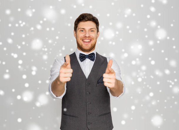 happy man in festive suit pointing to you - Fotoğraf, Görsel