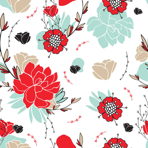 Hand drawn floral seamless background pattern Romantic lovely flowers Vector illustration - Vector, Image