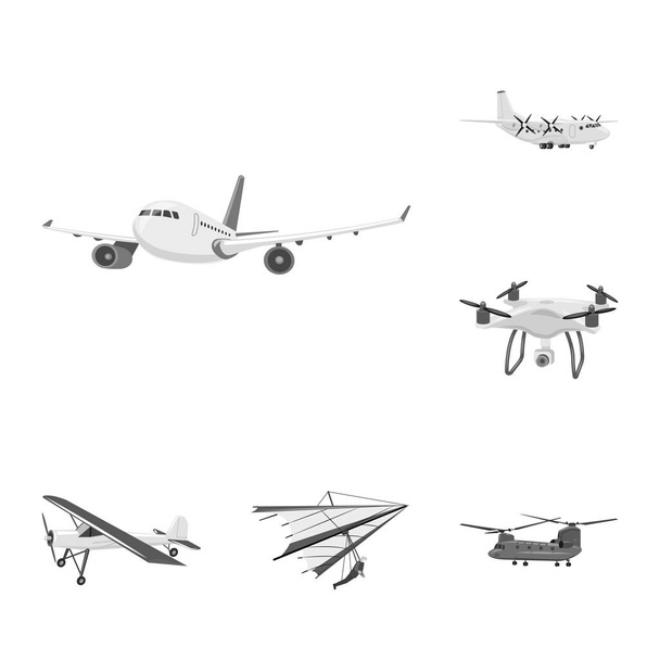 Geïsoleerde object van pictogram vliegtuig en vervoer. Set van vliegtuig en hemel voorraad vectorillustratie. - Vector, afbeelding