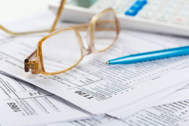 close up of printed and filled Tax forms - Photo, Image