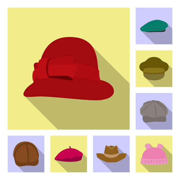 Vector illustration of headgear and cap sign. Collection of headgear and accessory vector icon for stock. - Διάνυσμα, εικόνα