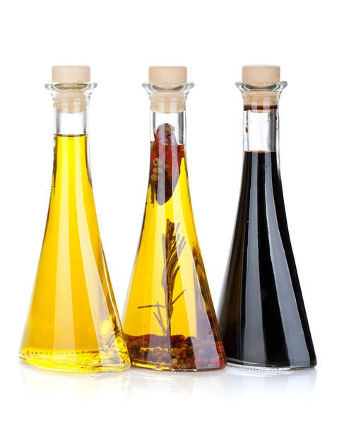 оливкової олії й оцту пляшки - Фото, зображення