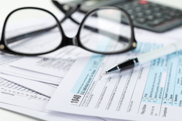 close up of printed and filled Tax forms - Zdjęcie, obraz