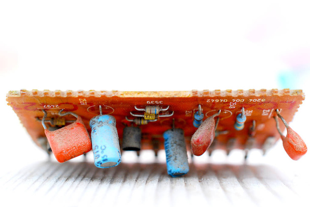 electronic elements of an old used circuit board - Photo, Image