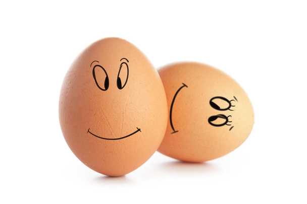 Chicken eggs with funny emoticons isolated on white background - Valokuva, kuva