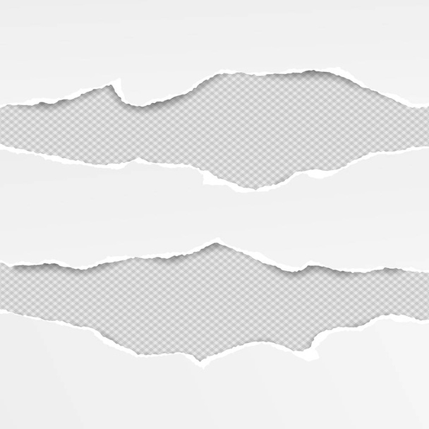 Instellen van horizontale geripte Witboek strips, gescheurde nota papier voor tekst of bericht zijn op vierkante achtergrond. Vectorillustratie - Vector, afbeelding