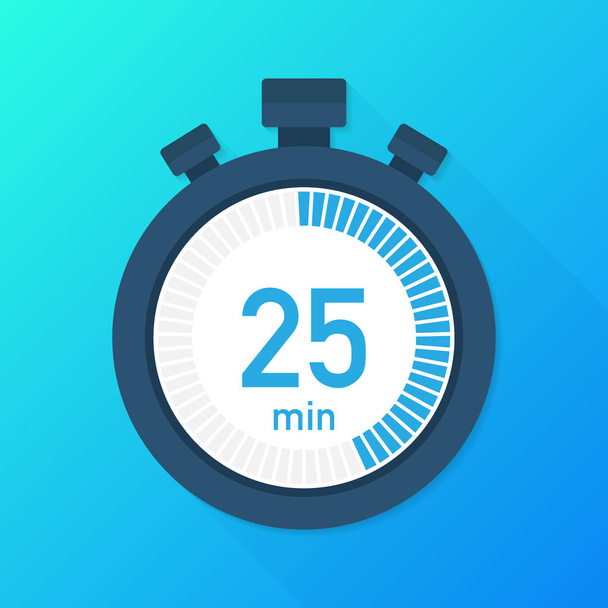 The 25 minutes, stopwatch vector icon. Stopwatch icon in flat style, timer on on color background.  Vector illustration. - Vector, Image
