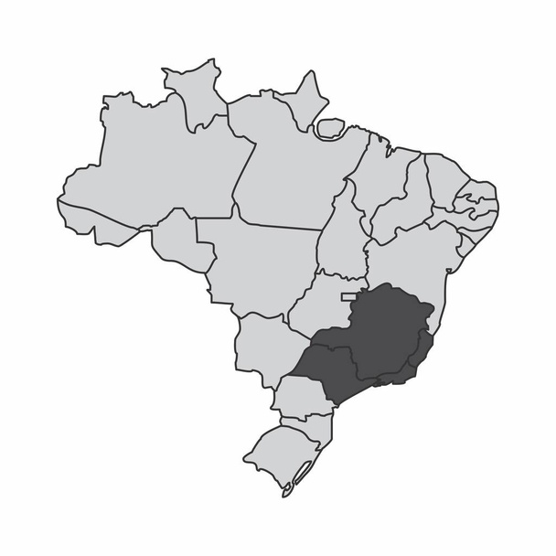 Ілюстрація карти Бразилії з Південно-Східного регіону, виділені - Вектор, зображення