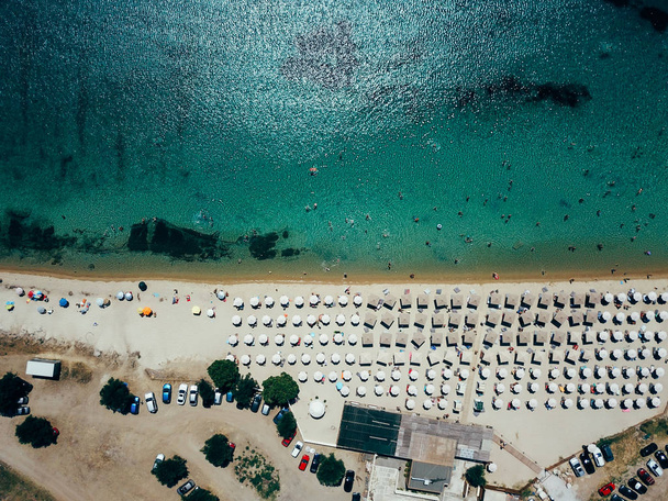 Beach with sun beds, view from above - Photo, Image