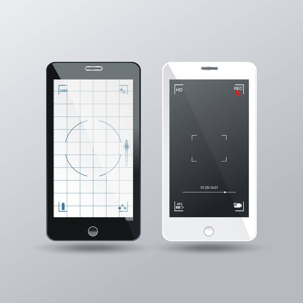 Two smartphones with camera viewfinder. Focusing screen of the camera. Vector simple composition template for your design. - Vector, Image