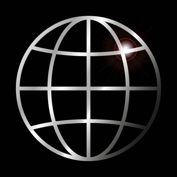 Une icône d'un globe métallique stylisé, isolé sur fond noir - Vector
 - Vecteur, image