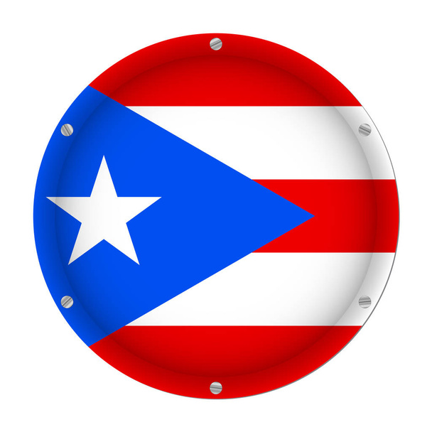 στρογγυλή μεταλλική σημαία του Πουέρτο Ρίκο με έξι βίδες μπροστά από ένα λευκό φόντο - Διάνυσμα, εικόνα