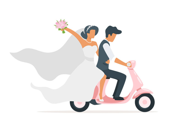 recién casados en skooter
 - Vector, imagen