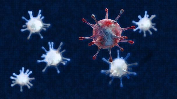 Вирус, грипп, вид вируса под микроскопом, инфекционное заболевание. Распространение бактерий и микробов, 3D рендеринг
 - Фото, изображение