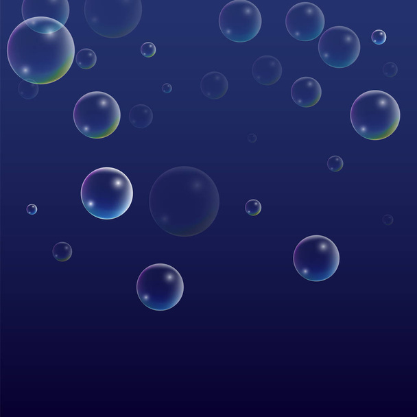 ubble with Hologram Reflection. Set of Realistic Water or Soap Bubbles for Your Design. - Vetor, Imagem