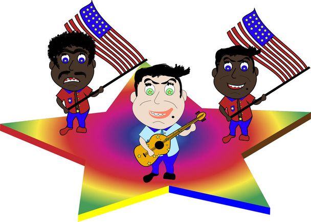 banda de rock con bandera americana, personaje de dibujos animados
 - Vector, Imagen