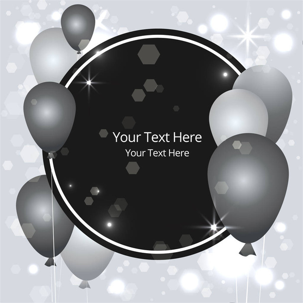 Balloons sale business template for web and print,  cute label for sale poster decoration . Beautiful cover template for Christmas card black ,silver and white with bokeh shiny glow decoration. - Vector, Image
