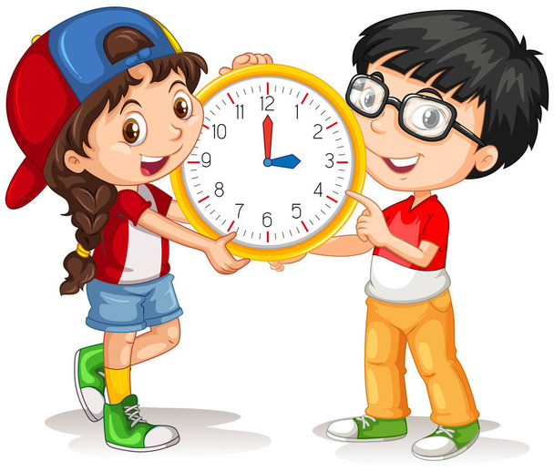 Хлопчик і дівчинка тримають годинник ілюстрації
 - Вектор, зображення