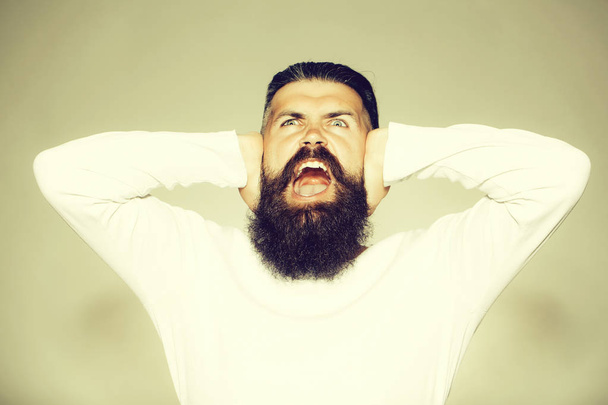 Bearded man with shouting face - Foto, Imagem
