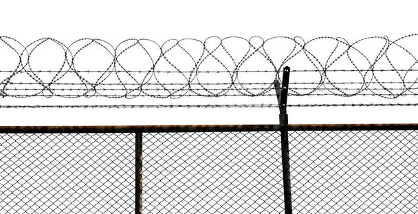 Silhouette of barbed wire fence isolated on white background - Photo, Image