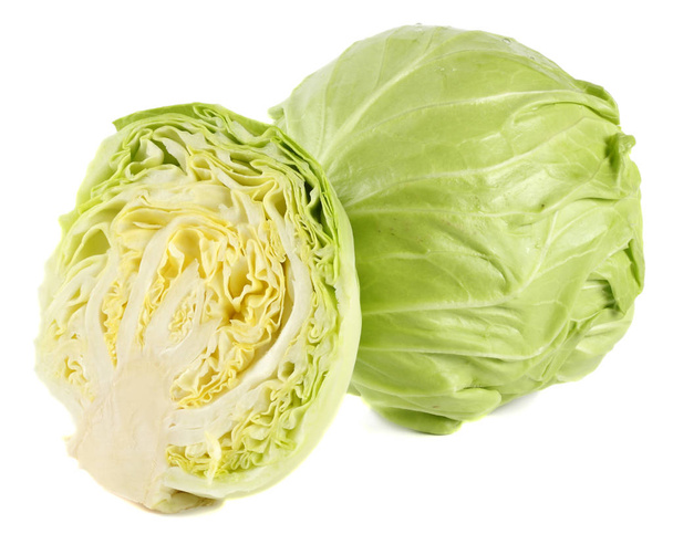 green cabbage isolated on white background. healthy food - 写真・画像