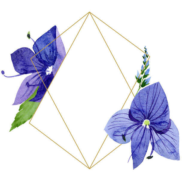 Watercolor blue Veronica flower. Floral botanical flower. Frame border ornament square. - Zdjęcie, obraz