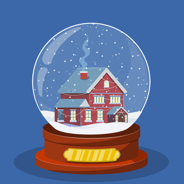 Christmas snow globe with house inside - Vector, Image