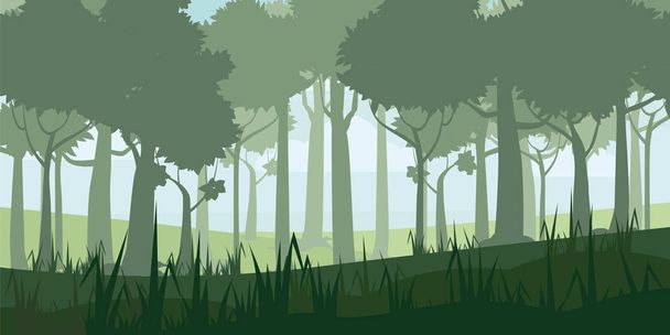 Ένα υπόβαθρο υψηλής ποιότητας του τοπίου με βαθιά φυλλοβόλων δασών. Κινούμενα σχέδια στυλ. Φορέα, illustratoin - Διάνυσμα, εικόνα