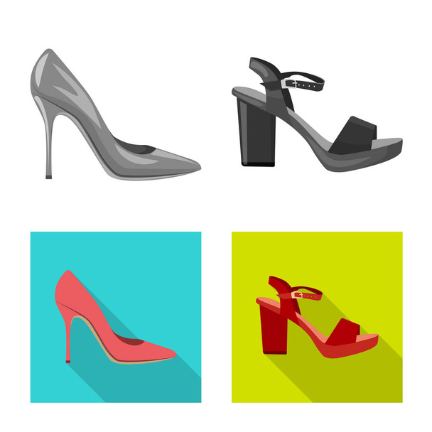 Isolated object of footwear and woman symbol. Set of footwear and foot stock vector illustration. - Вектор, зображення