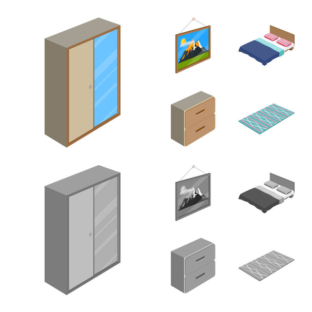 Isolated object of bedroom and room icon. Set of bedroom and furniture vector icon for stock. - Vector, afbeelding