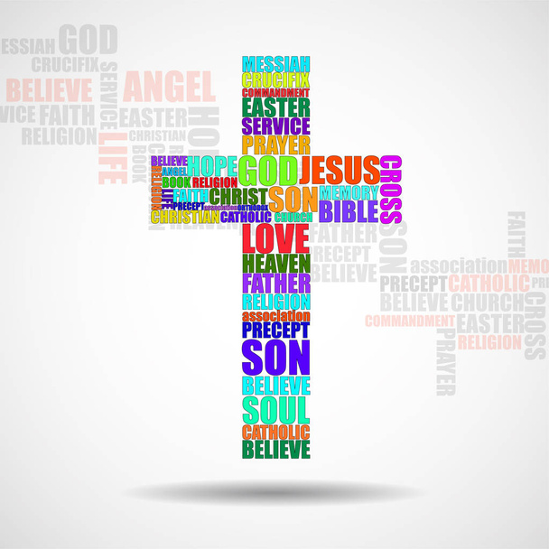 Kruis van religieuze woorden. Christian symbool. Vector - Vector, afbeelding