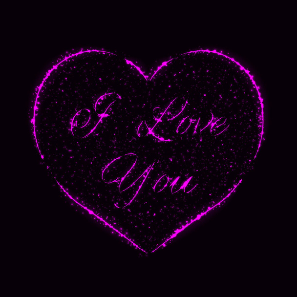 Te amo tarjeta con corazón de luces púrpuras
 - Vector, Imagen