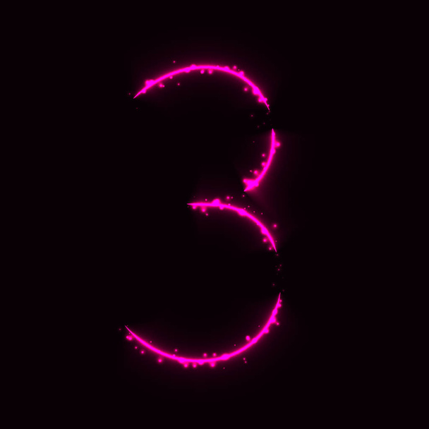 3 αριθμός σύμβολο φώτα ροζ σε σκούρο φόντο - Διάνυσμα, εικόνα