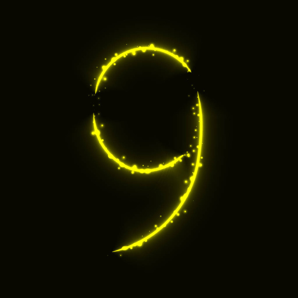 9 αριθμός σύμβολο της κίτρινα φώτα σε σκούρο φόντο - Διάνυσμα, εικόνα