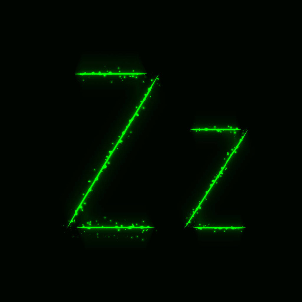 Alfabeto verde Z letras de luzes sobre fundo escuro
 - Vetor, Imagem