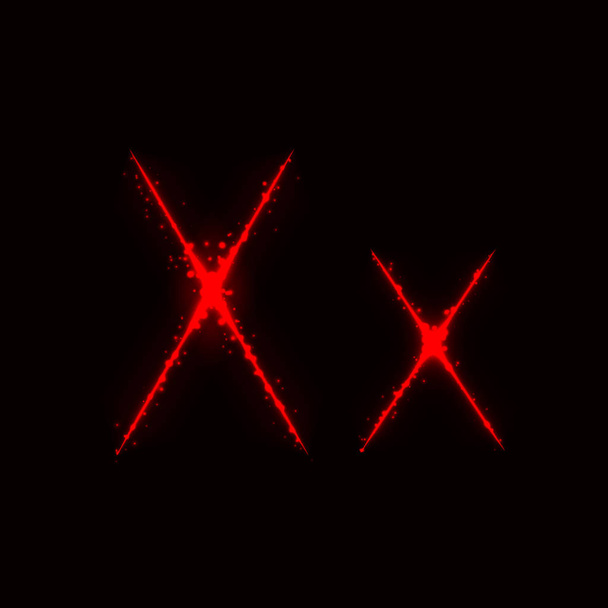 Red Alphabet X letters of lights on dark background - Vetor, Imagem
