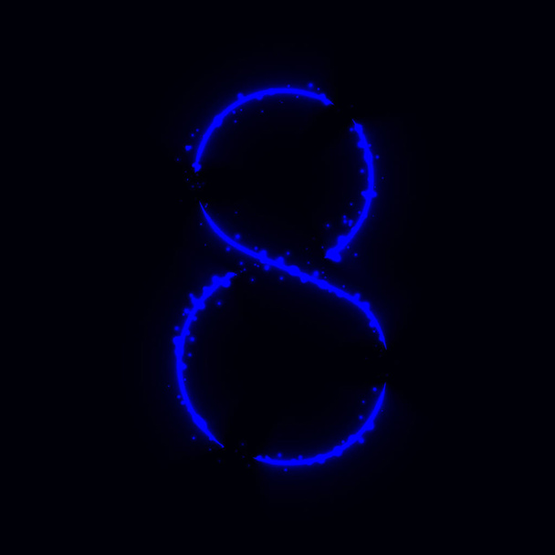 8 szám szimbóluma, a kék fény a sötét háttér - Vektor, kép