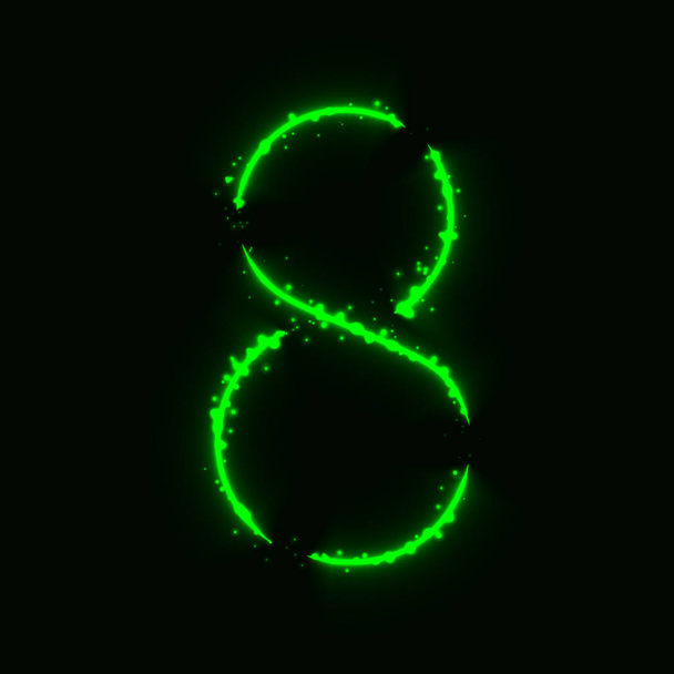 8 αριθμητικό σύμβολο των φώτων πράσινο σε σκούρο φόντο - Διάνυσμα, εικόνα