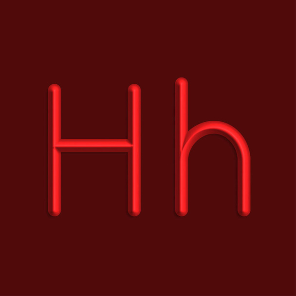 Alphabet H letters of red color lights, 3d line with smooth shadow - Vektor, Bild
