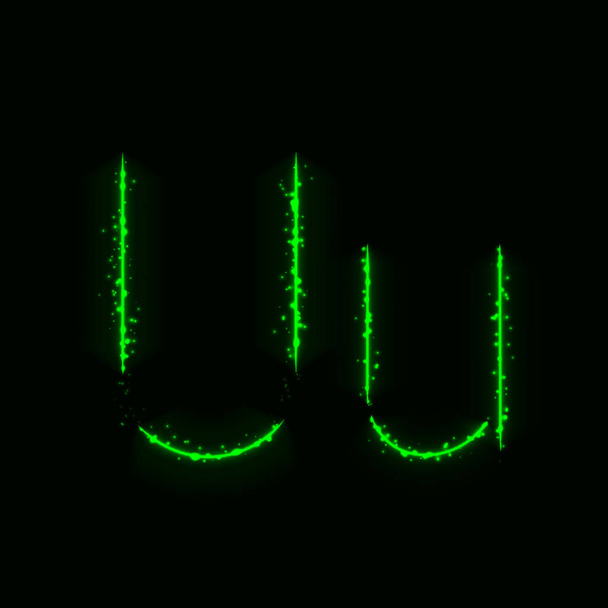 Letras del alfabeto verde de luces sobre fondo oscuro
 - Vector, Imagen