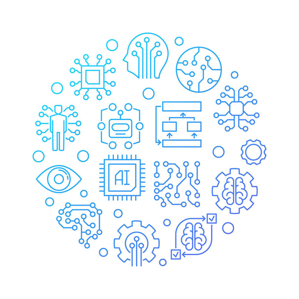 AI technology round blue line illustration on white background - Vecteur, image