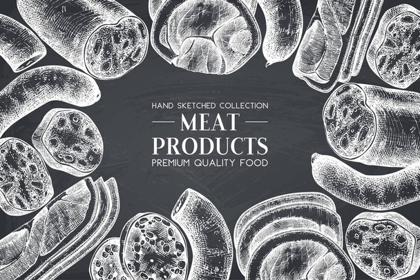  hand drawn food illustration. Meat products  - Вектор,изображение
