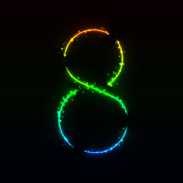 8 číslo symbolem přechodu světla na tmavém pozadí - Vektor, obrázek