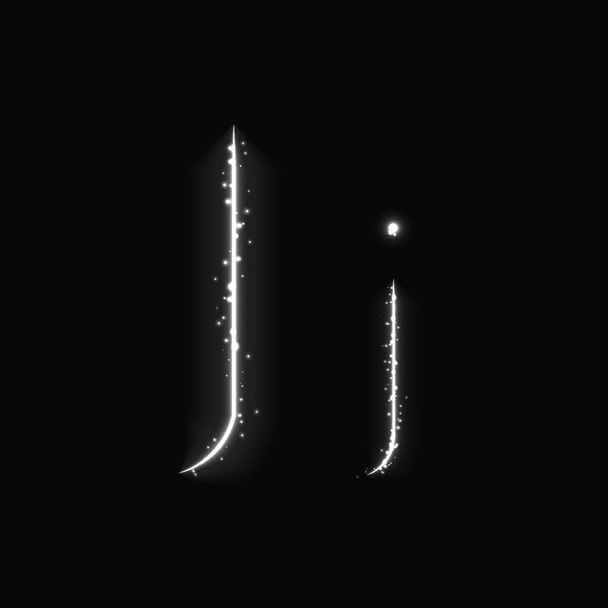 Alfabeto blanco J letras de luces sobre fondo oscuro
 - Vector, Imagen