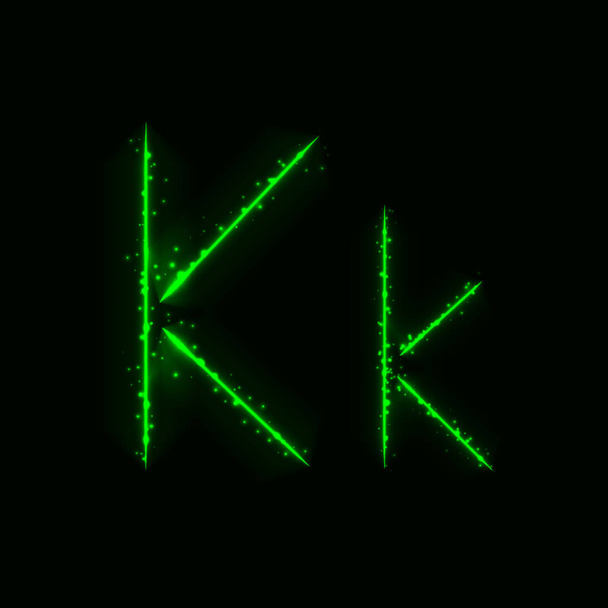 A sötét háttérben fény zöld ábécé K betű - Vektor, kép