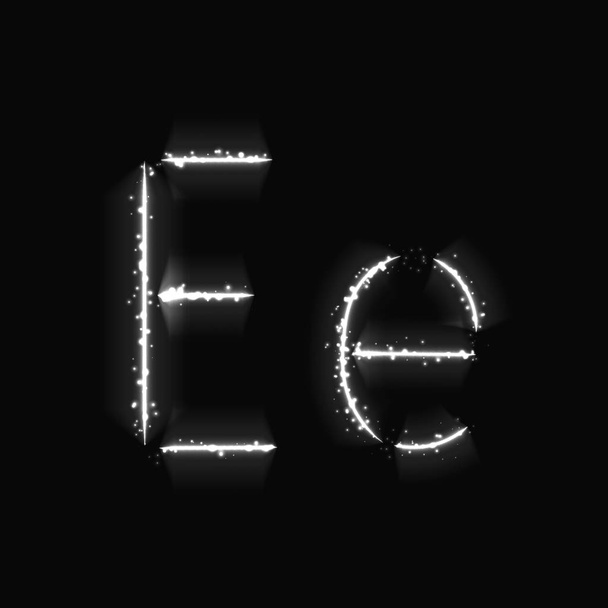 Alphabet blanc E lettres de lumières sur fond sombre
 - Vecteur, image