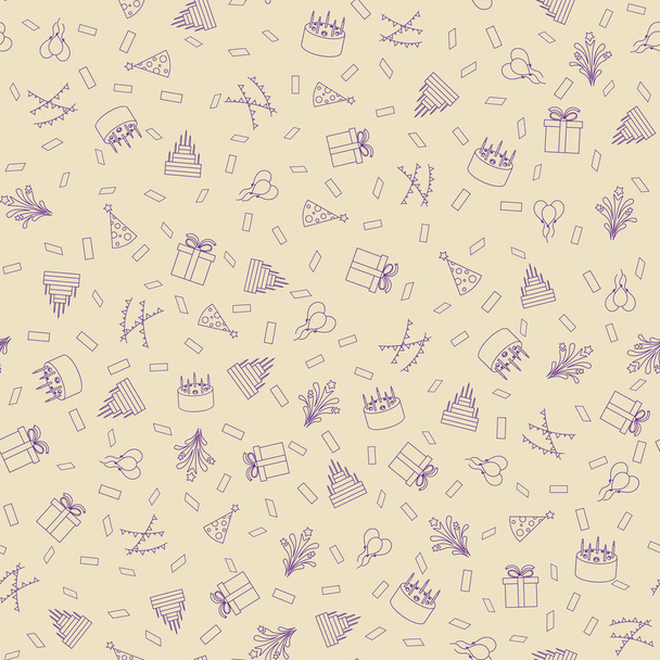 Happy birthday freehand drawings seamless pattern. Hand drawn birthday elements doodles design for wallpapers, wrapping, textile prints, greeting card, backgrounds. Vector illustration. - Vector, Image