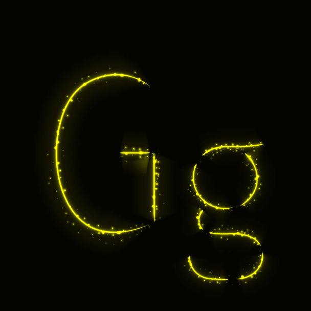 Alphabet jaune G lettres de lumières sur fond sombre
 - Vecteur, image